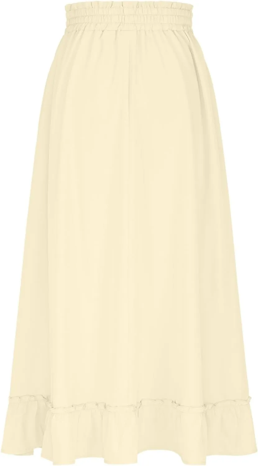 for Women Long Midi Knee Length Long Ruched Peplum High Cut Tiered Basic Skirt Women 2025 Regular Fit Y2K