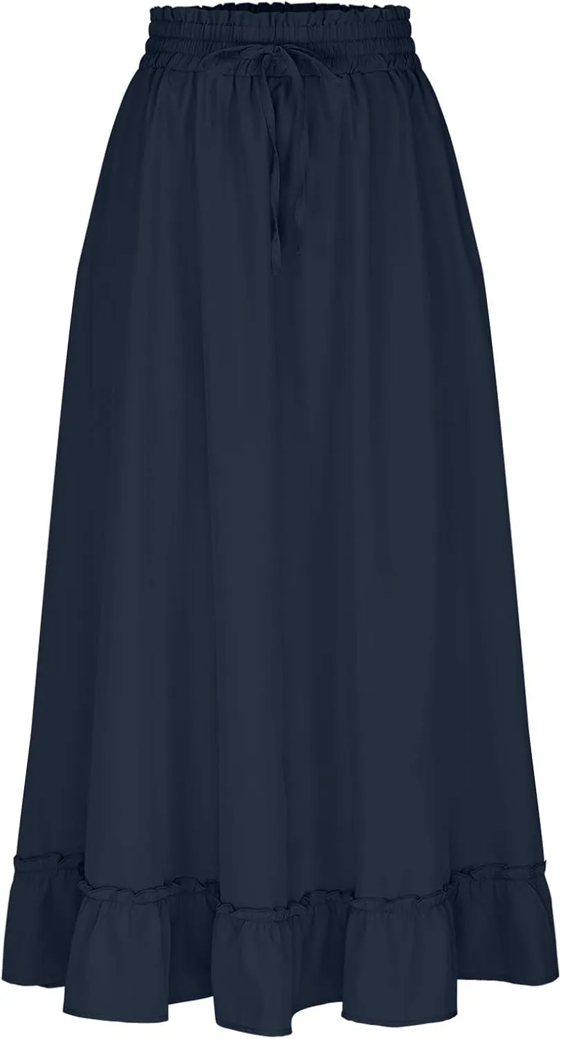 for Women Long Midi Knee Length Long Ruched Peplum High Cut Tiered Basic Skirt Women 2025 Regular Fit Y2K