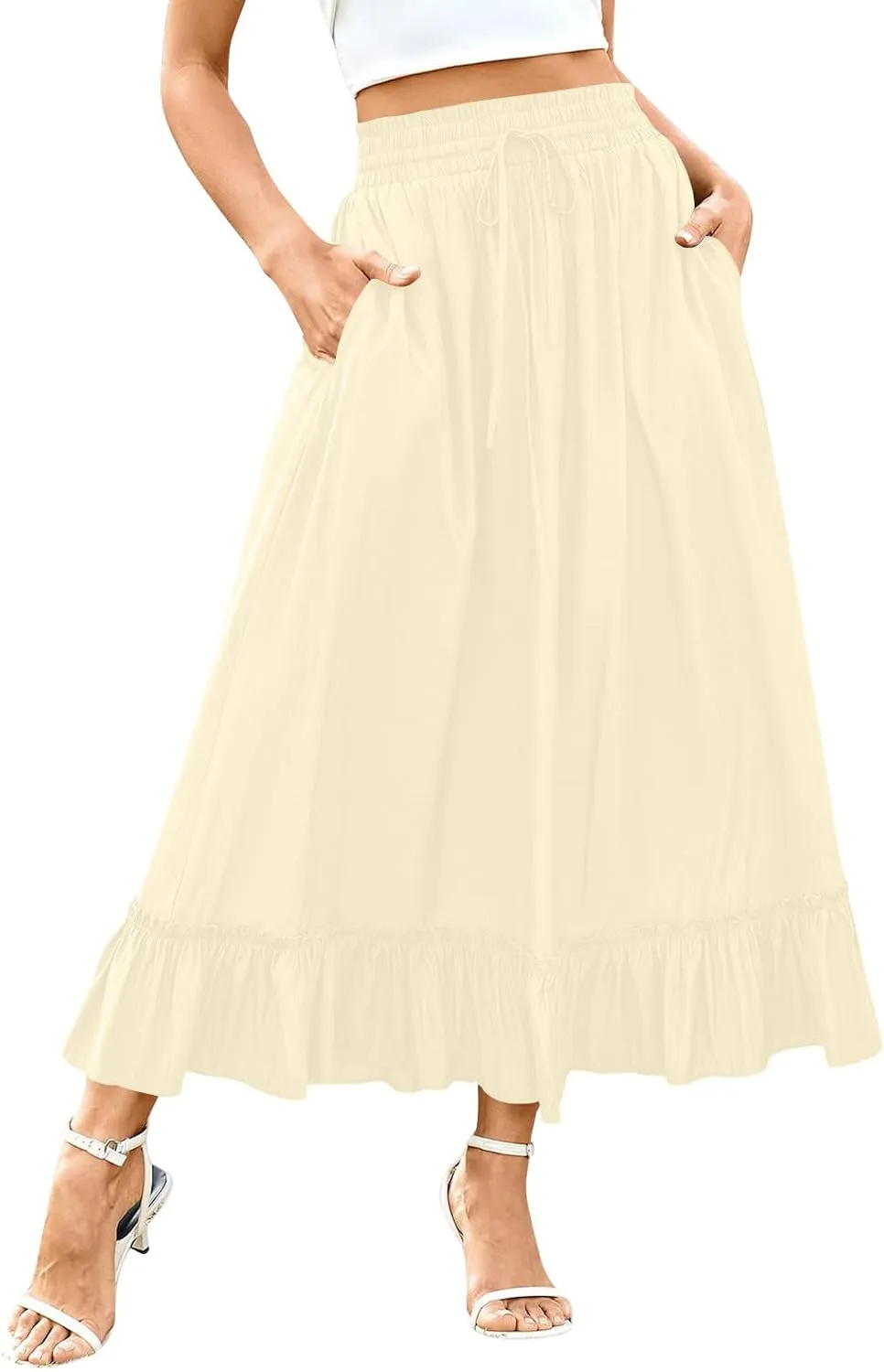 for Women Long Midi Knee Length Long Ruched Peplum High Cut Tiered Basic Skirt Women 2025 Regular Fit Y2K