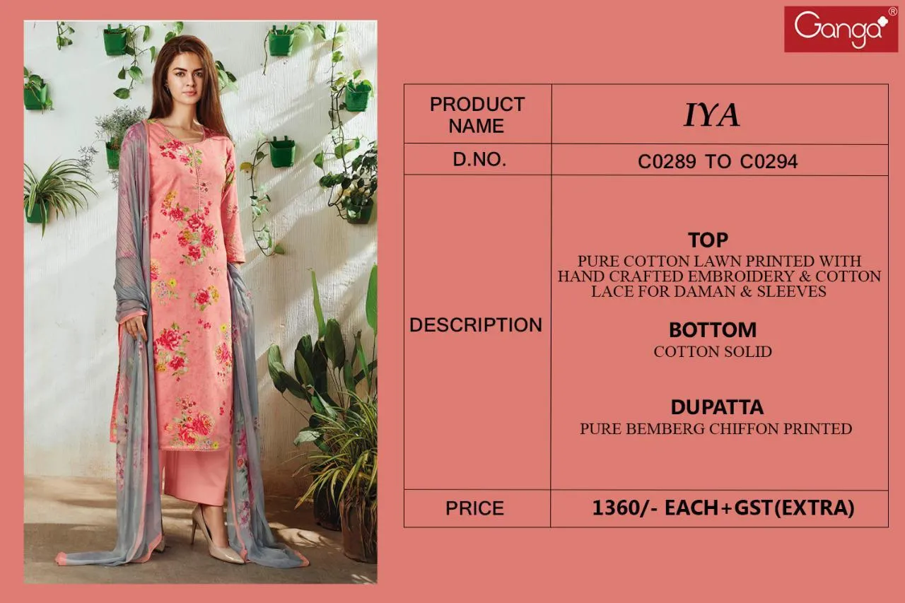 Ganga Suit Launched Iya Cotton Printed Casual Wear Salwar Suits