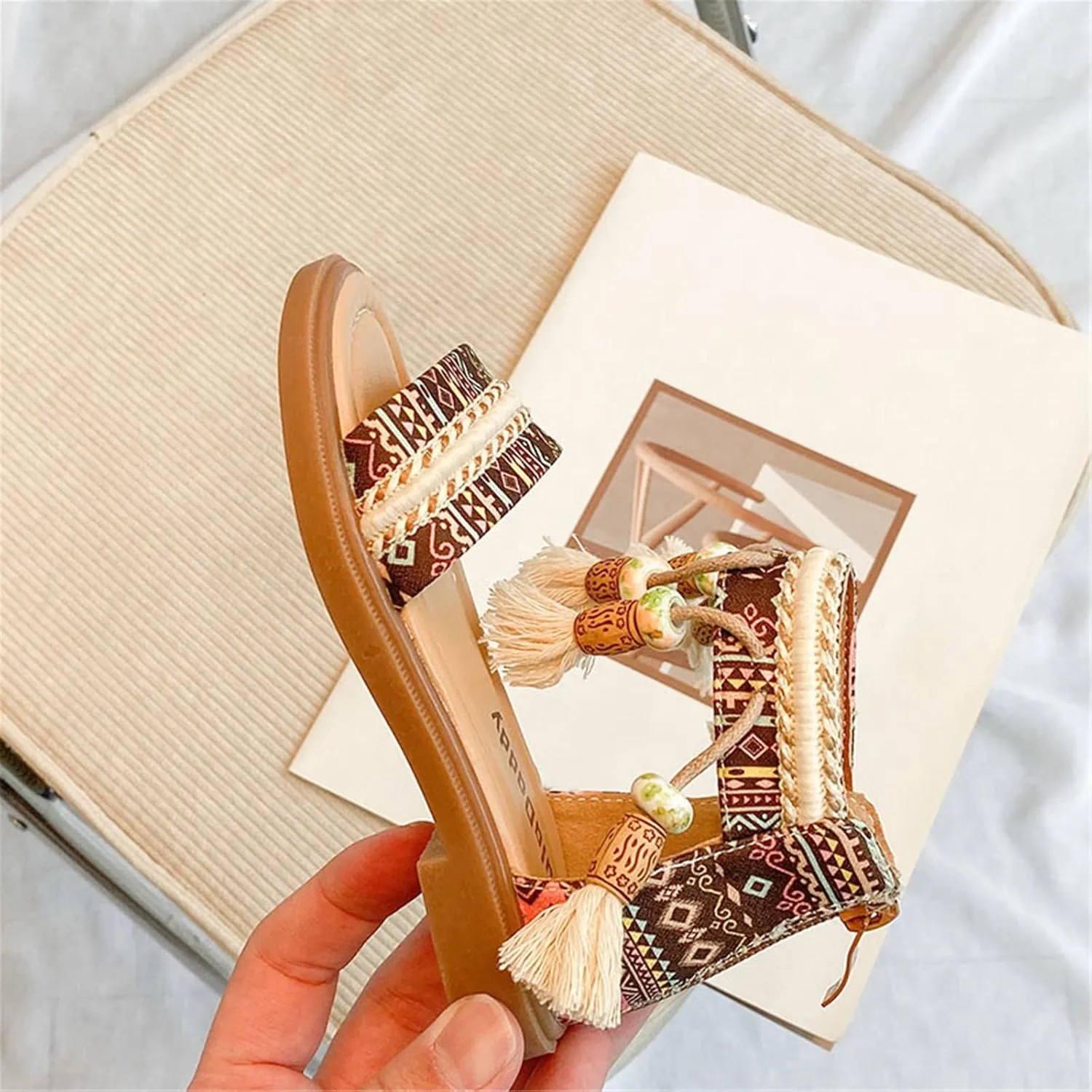 Girls Open Toe Sandals Fashion Tassel Ankle Strap Pumps Back Zip Summer Party Dress Shoes Toddler/Little Kid/Big Kid (Khaki, 10.5 Little Child)