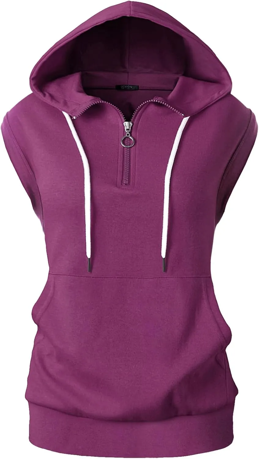 GIVON Women's Lightweight Hooded Vest Sleeveless 1/4 Zip Pullover Casual Hoodie Sweatshirt with Pockets