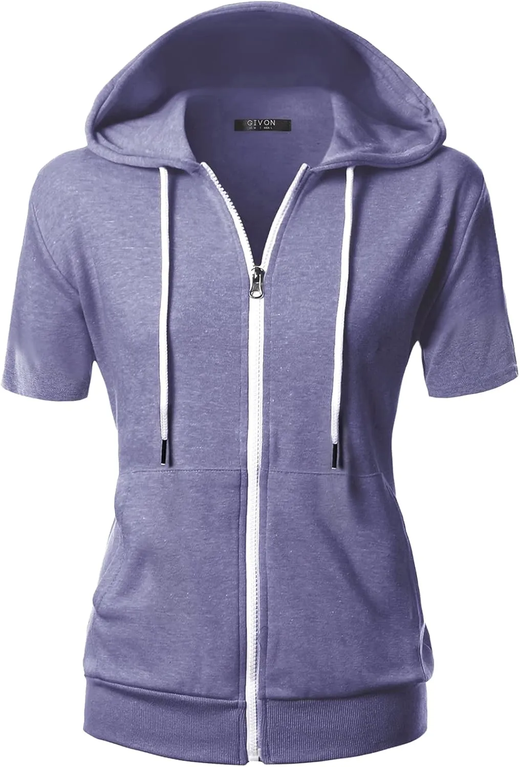 GIVON Womens Slim Fit Zip Up Hoodie Short Sleeve Thin Jacket Full Zip Sweatshirt with Plus Size