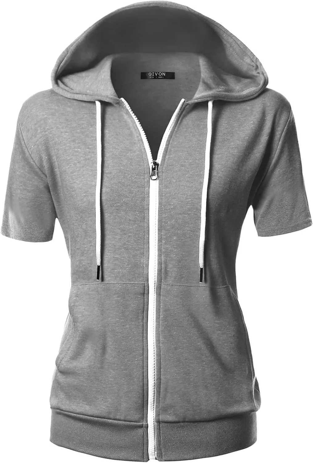 GIVON Womens Slim Fit Zip Up Hoodie Short Sleeve Thin Jacket Full Zip Sweatshirt with Plus Size
