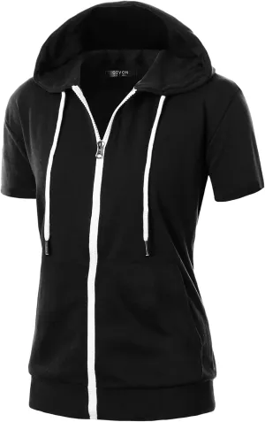 GIVON Womens Slim Fit Zip Up Hoodie Short Sleeve Thin Jacket Full Zip Sweatshirt with Plus Size