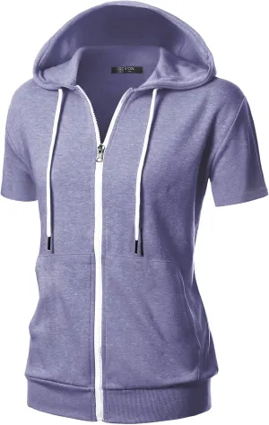 GIVON Womens Slim Fit Zip Up Hoodie Short Sleeve Thin Jacket Full Zip Sweatshirt with Plus Size