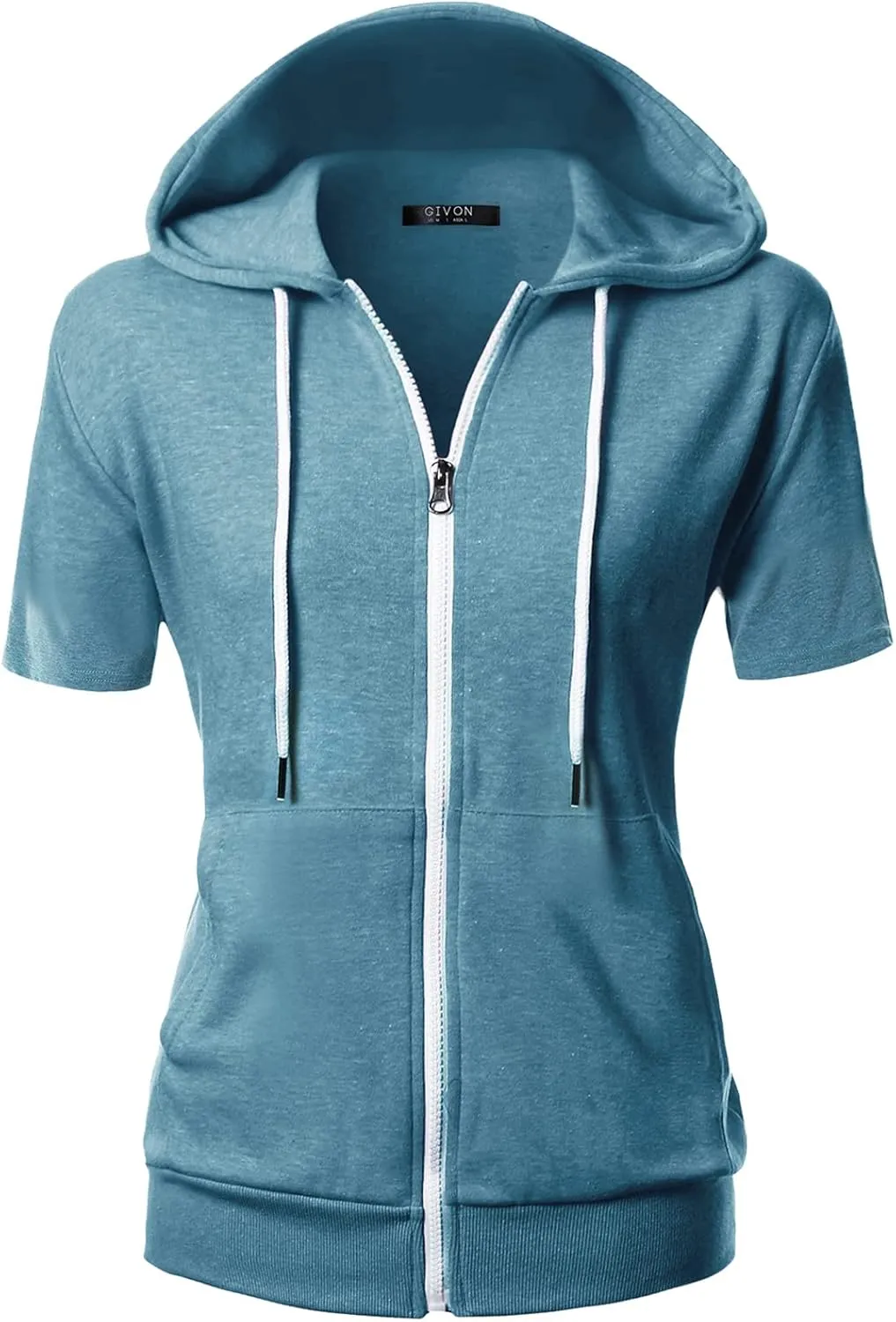 GIVON Womens Slim Fit Zip Up Hoodie Short Sleeve Thin Jacket Full Zip Sweatshirt with Plus Size