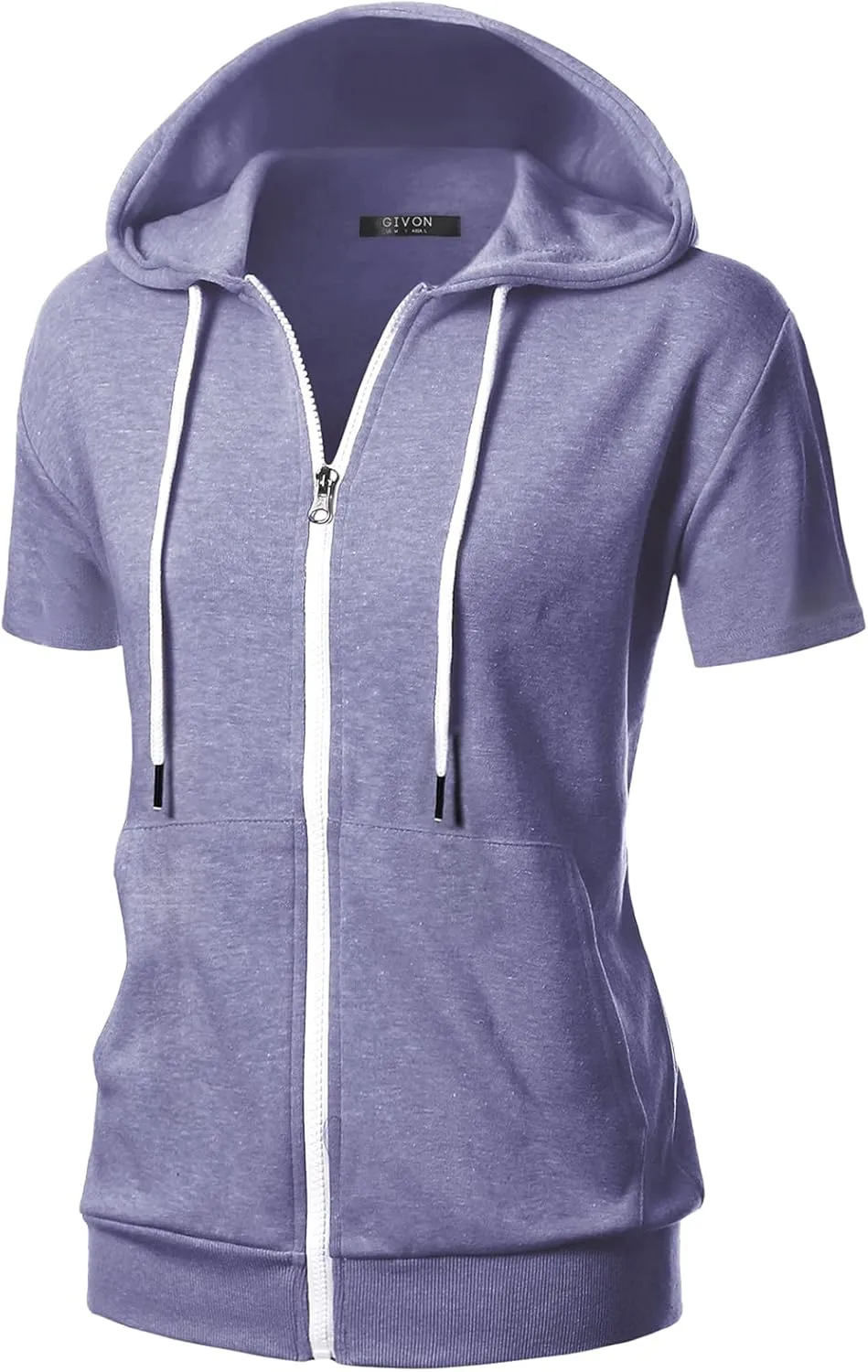 GIVON Womens Slim Fit Zip Up Hoodie Short Sleeve Thin Jacket Full Zip Sweatshirt with Plus Size
