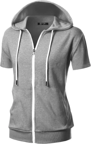 GIVON Womens Slim Fit Zip Up Hoodie Short Sleeve Thin Jacket Full Zip Sweatshirt with Plus Size