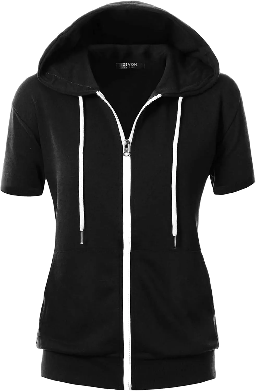 GIVON Womens Slim Fit Zip Up Hoodie Short Sleeve Thin Jacket Full Zip Sweatshirt with Plus Size