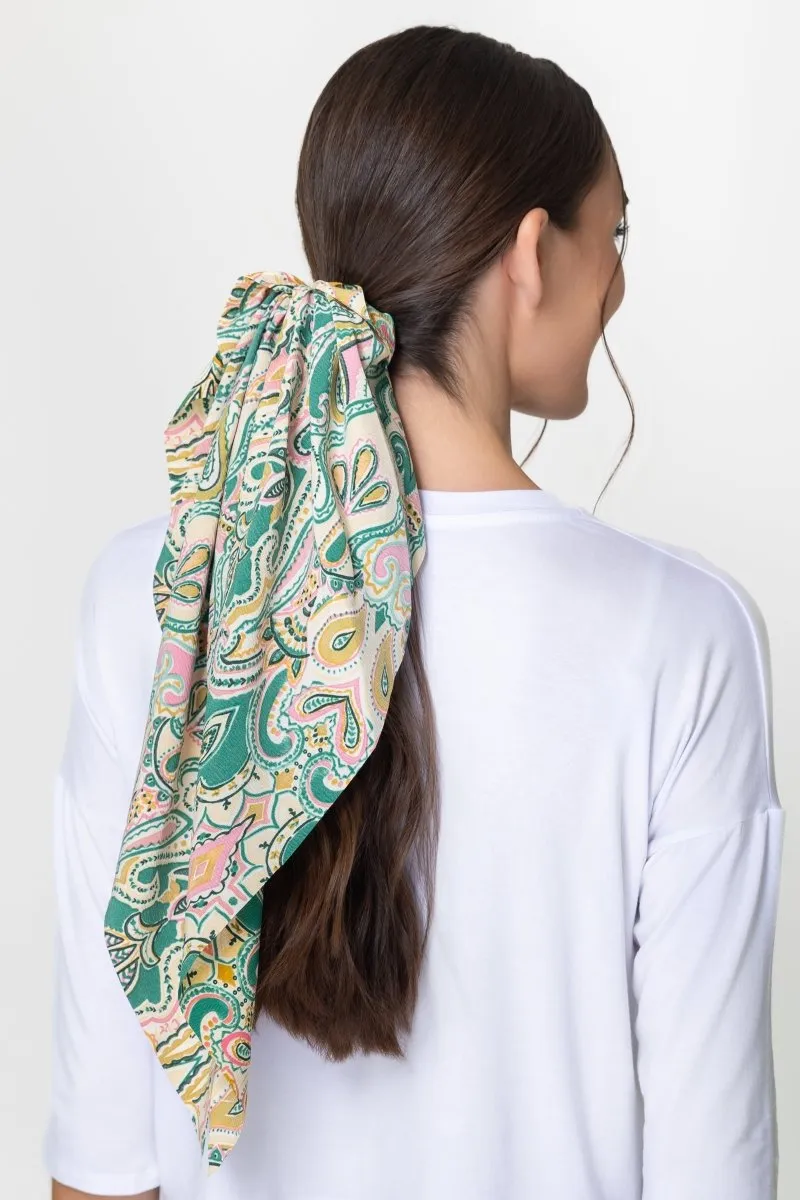 HAIR SCRUNCHIE SCARF (GREEN/YELLOW)