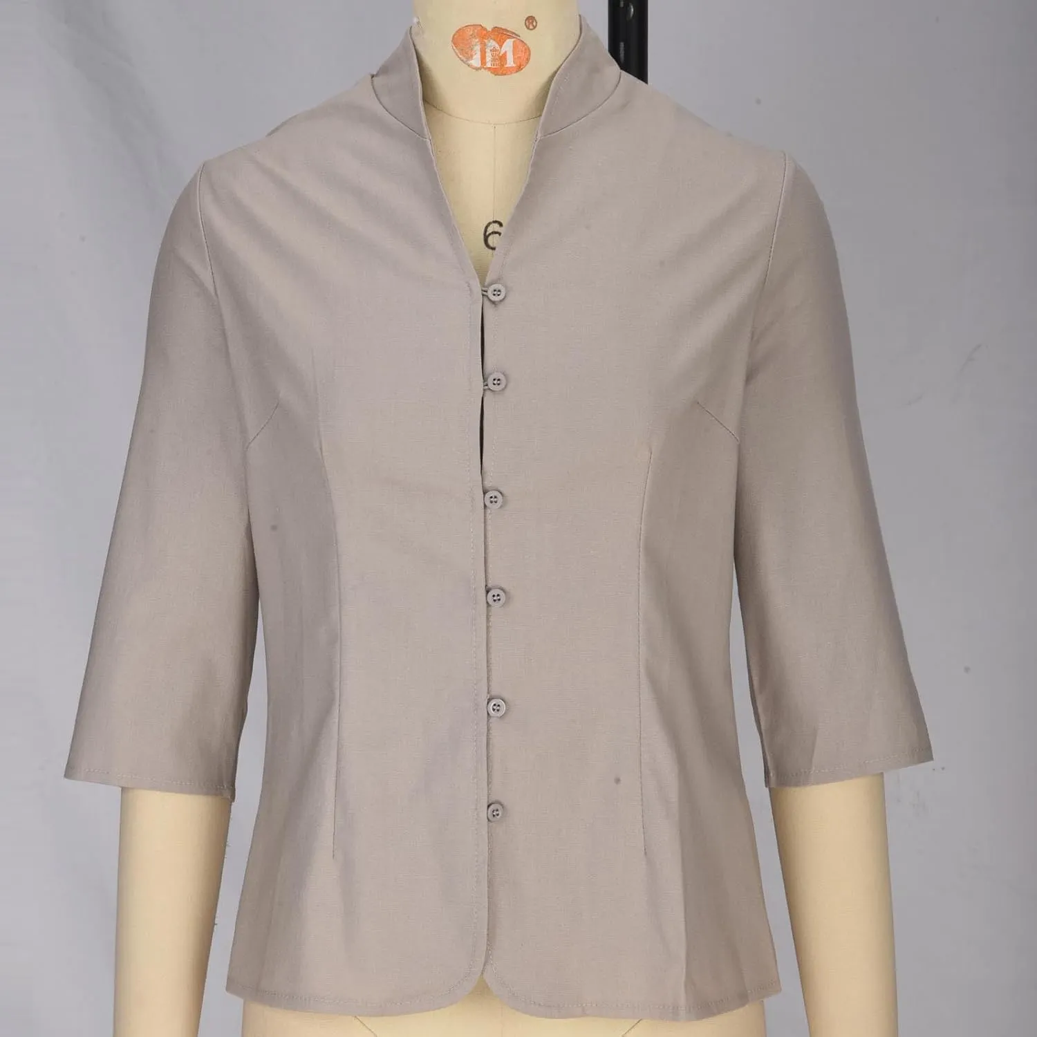 HGps8w Women's Linen Shirts Retro Mandarin Collar Chinese Frog Button 3/4 Sleeve Button Down Blouse Tops