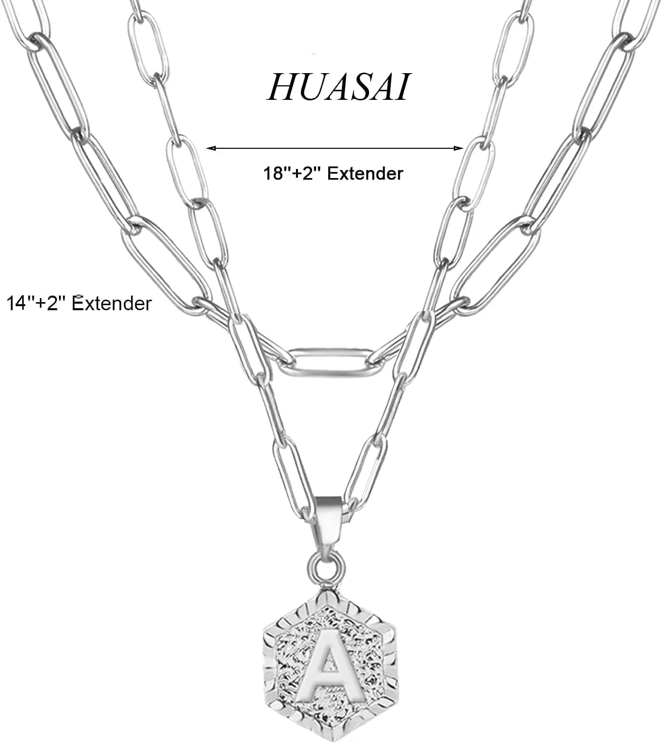 HUASAI Layered Initial Necklaces for Women Trendy Silver Letter A-Z Pendant Necklace Cute Hexagon Initial Paperclip Chain Necklace Personalized Jewelry Gifts