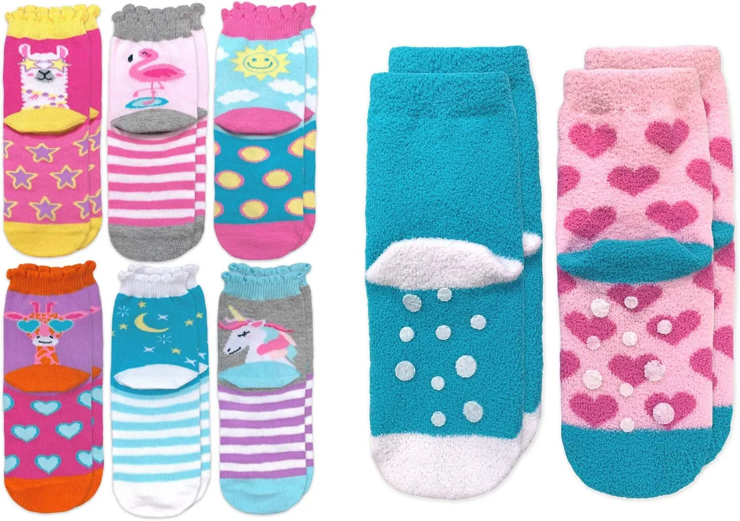 Jefferies Socks Girls Llama Heart Rainbow Fashion Pattern Slipper Crew Socks 8 Pair Pack