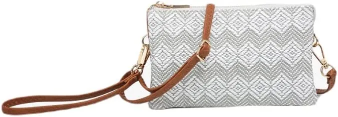 JEN & CO. Small Crossbody Wristlet Bags for Women - Riley Woven Diamond Pattern 3 Compartment Wristlet Bag (M013DIA)