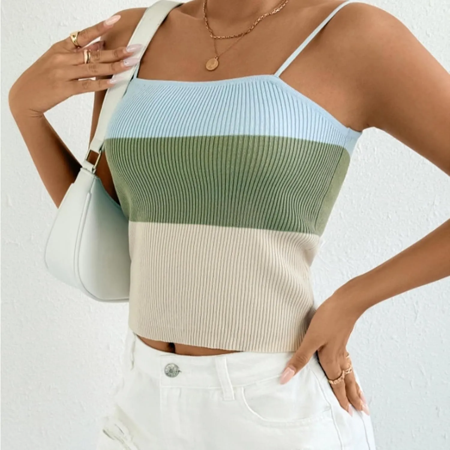 JOAU Womens Color Block Knit Camisole Tops Square Neck Ribbed Tank Top Spaghetti Straps Sleeveless Slim Summer Shirts 2025