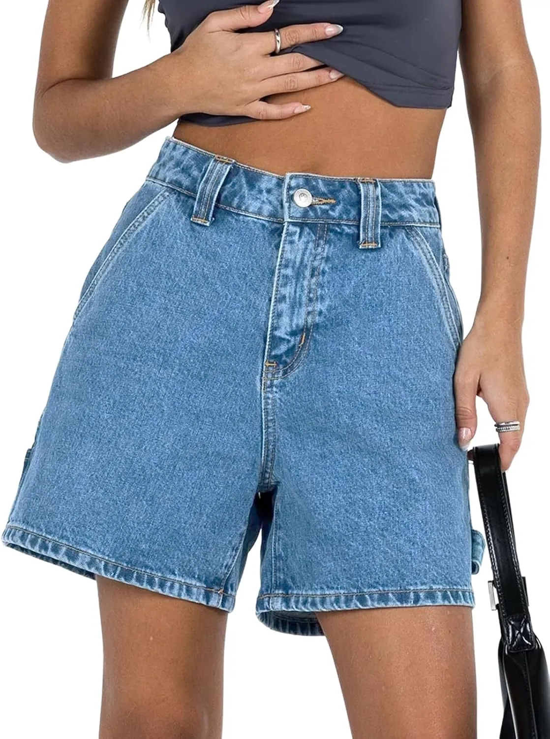 Kedera Womens High Waisted Boxy Denim Shorts Summer 2025 Casual Button Down Baggy Jean Shorts with Pockets