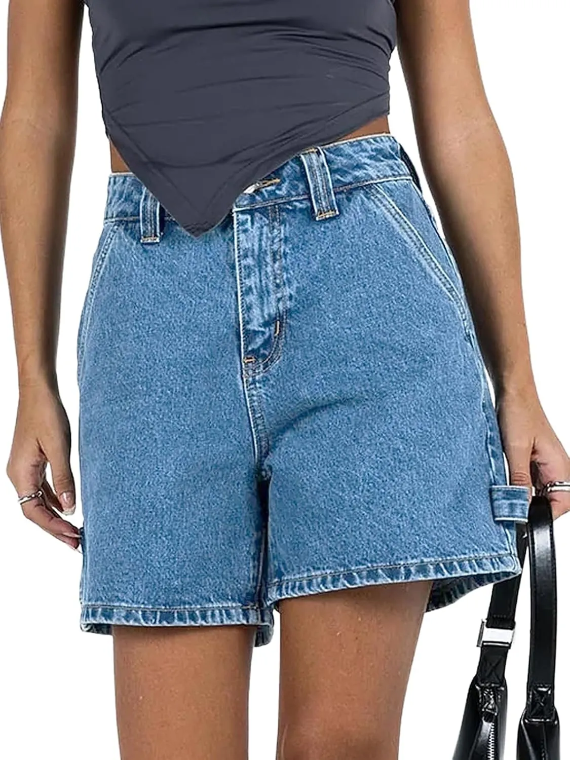 Kedera Womens High Waisted Boxy Denim Shorts Summer 2025 Casual Button Down Baggy Jean Shorts with Pockets