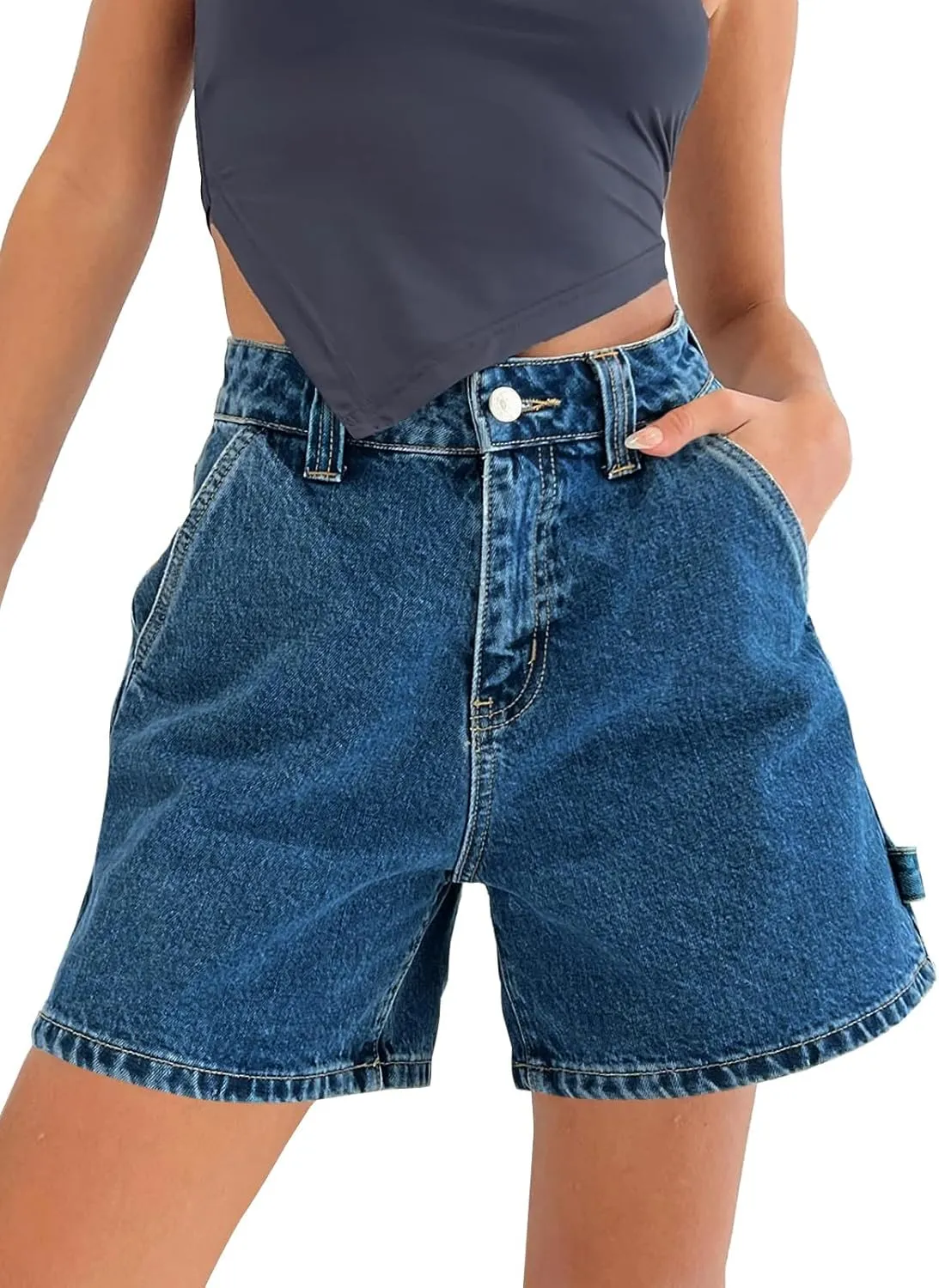 Kedera Womens High Waisted Boxy Denim Shorts Summer 2025 Casual Button Down Baggy Jean Shorts with Pockets