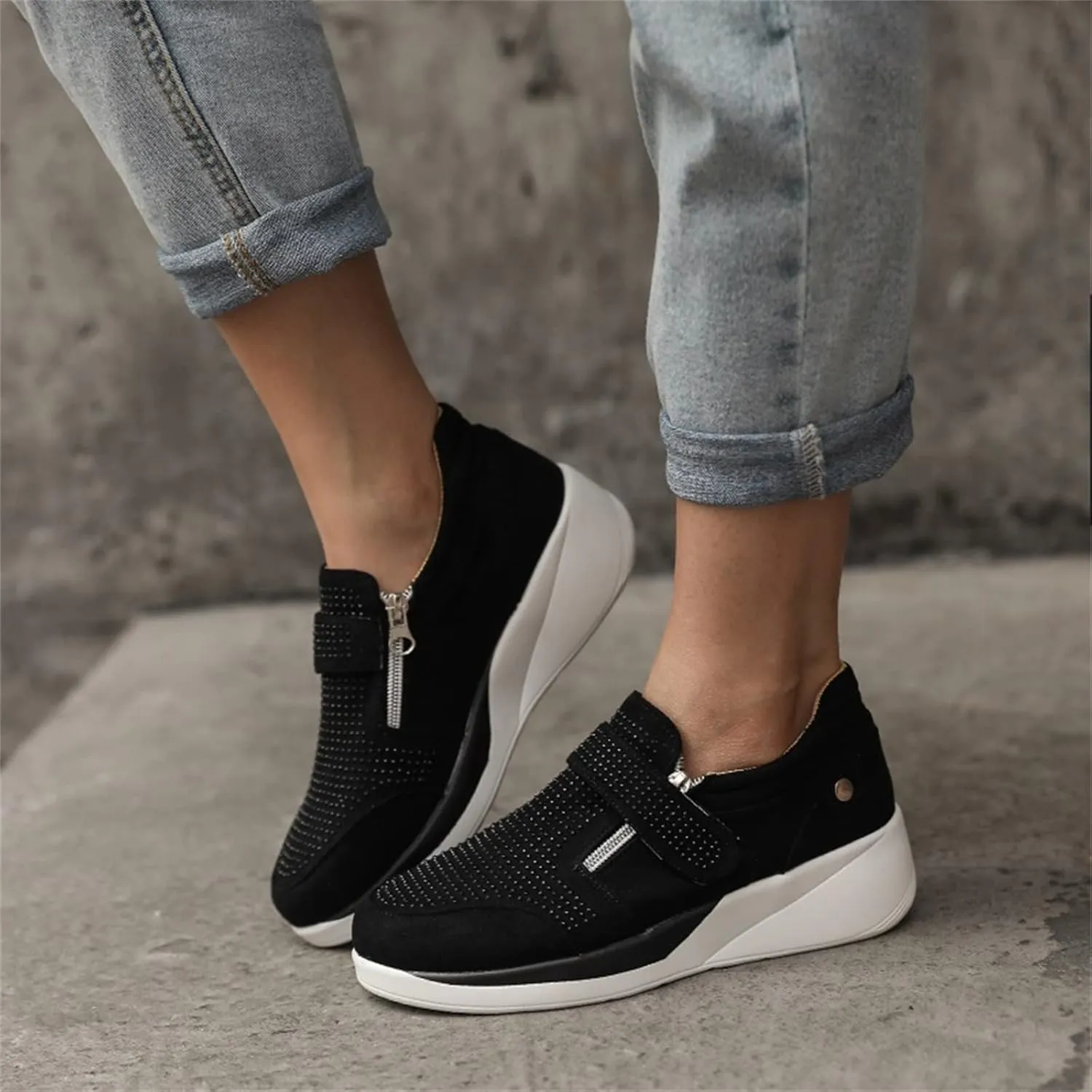 Ladmiple Shoes For Women Sneakers Slip Ons Walking Shoes Non Slip Running Shoes Fashion Comfort Platform Tennis Shoes