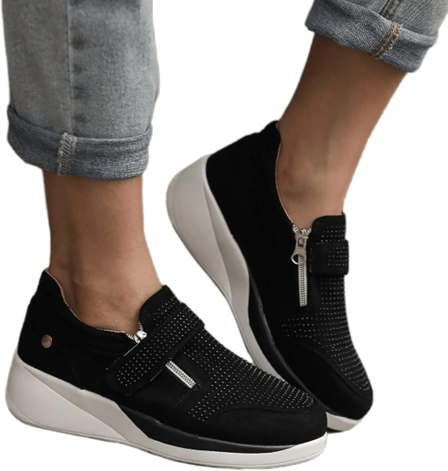 Ladmiple Shoes For Women Sneakers Slip Ons Walking Shoes Non Slip Running Shoes Fashion Comfort Platform Tennis Shoes
