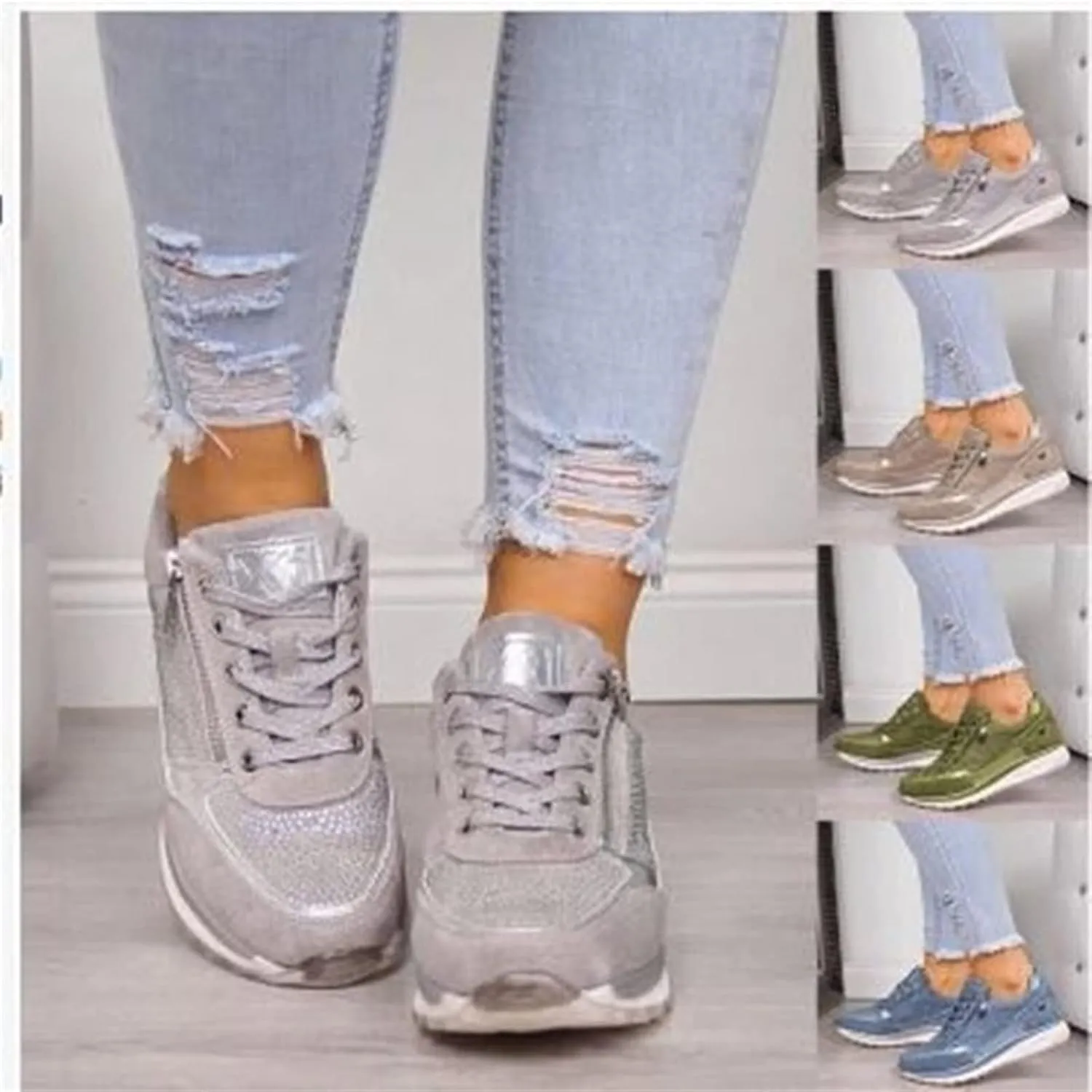 Ladmiple Shoes For Women Sneakers Trendy Walking Shoes Slip on Lady Fashion Gym Non Slip Platform Tennis Running Shoes