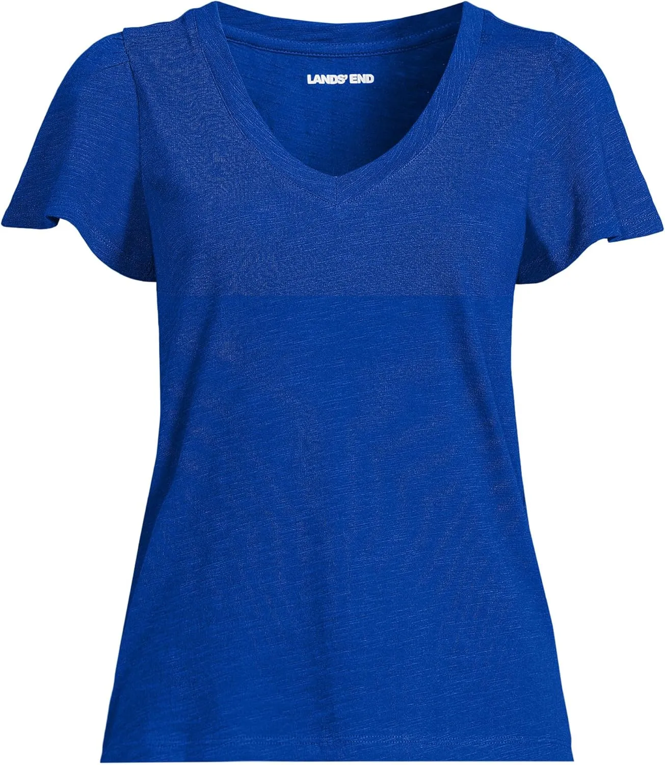 Lands' End Women's Slub Flutter Sleeve V-Neck T-Shirt