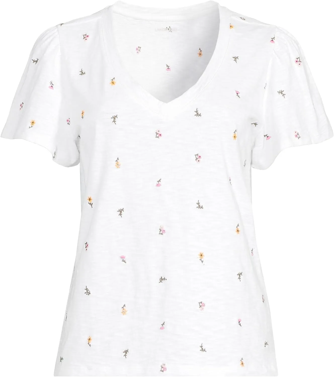 Lands' End Women's Slub Flutter Sleeve V-Neck T-Shirt