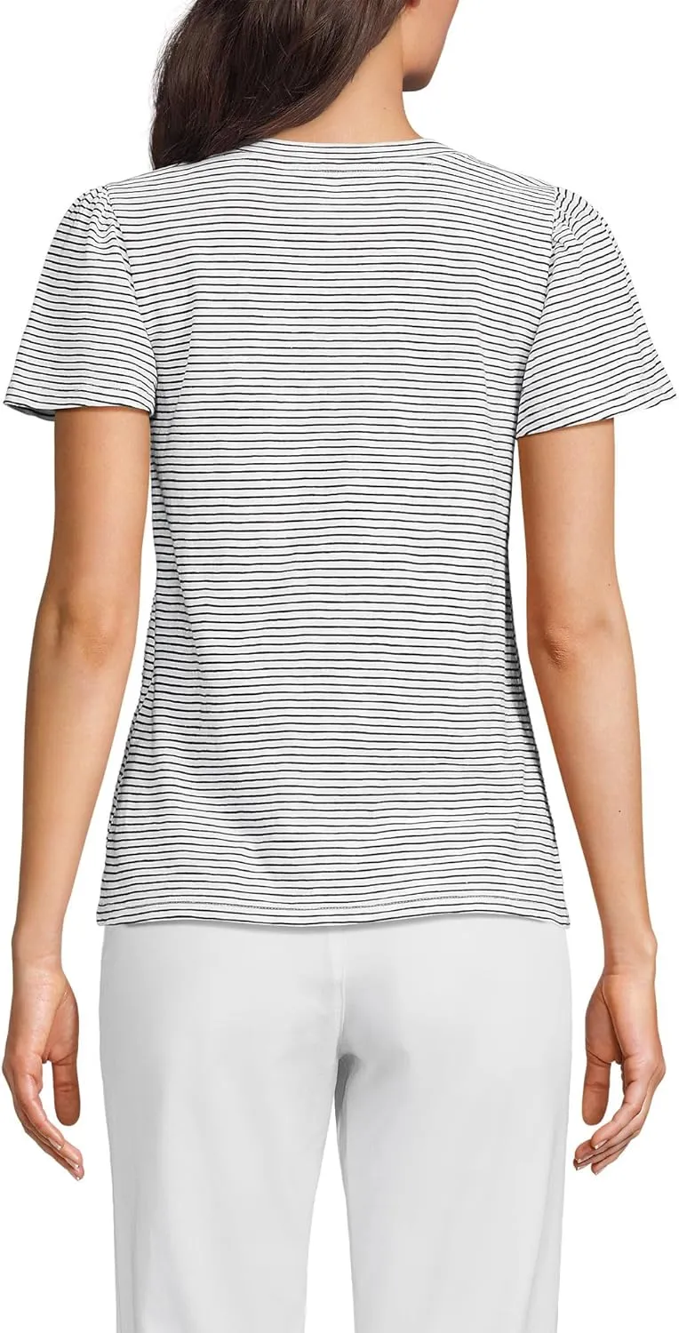 Lands' End Women's Slub Flutter Sleeve V-Neck T-Shirt