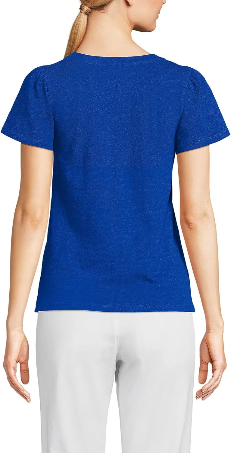 Lands' End Women's Slub Flutter Sleeve V-Neck T-Shirt