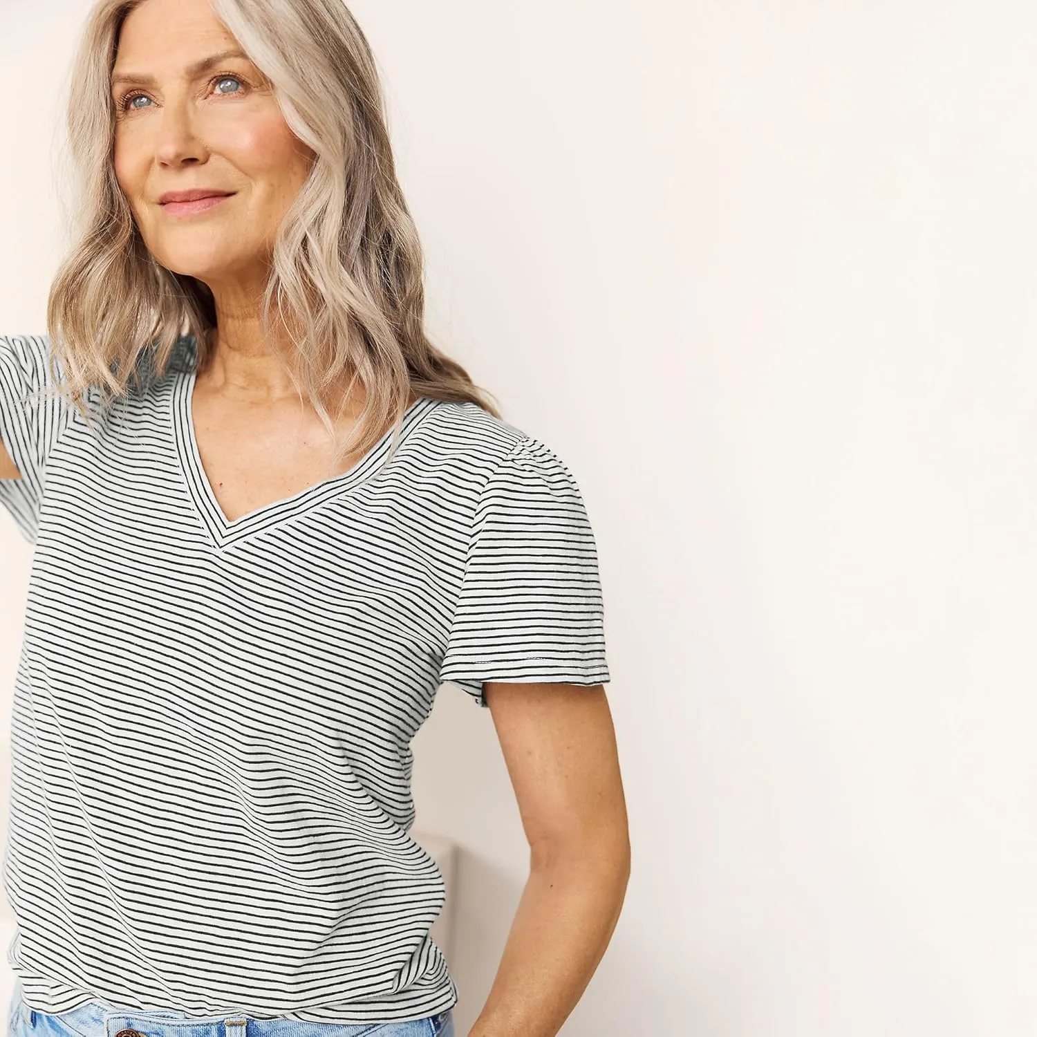 Lands' End Women's Slub Flutter Sleeve V-Neck T-Shirt