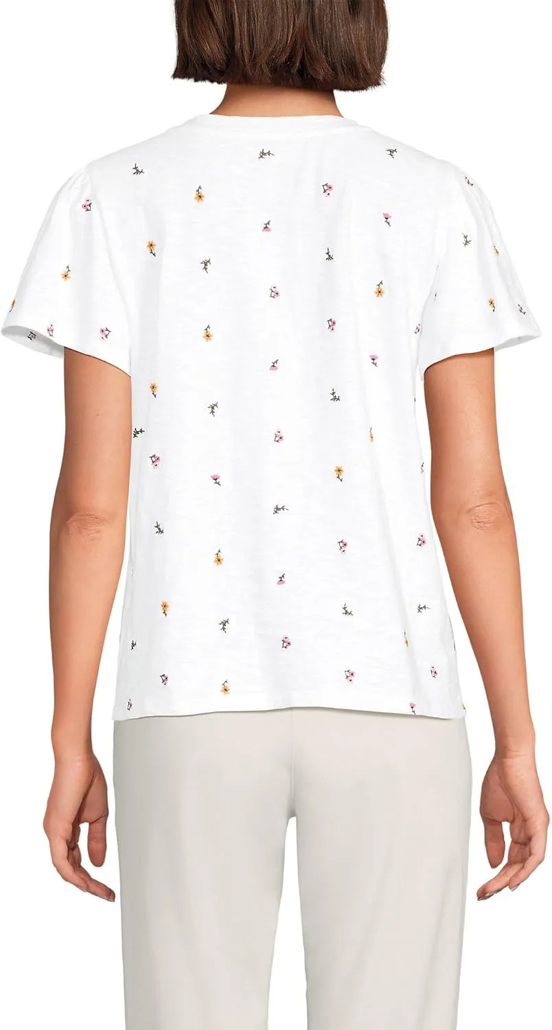 Lands' End Women's Slub Flutter Sleeve V-Neck T-Shirt