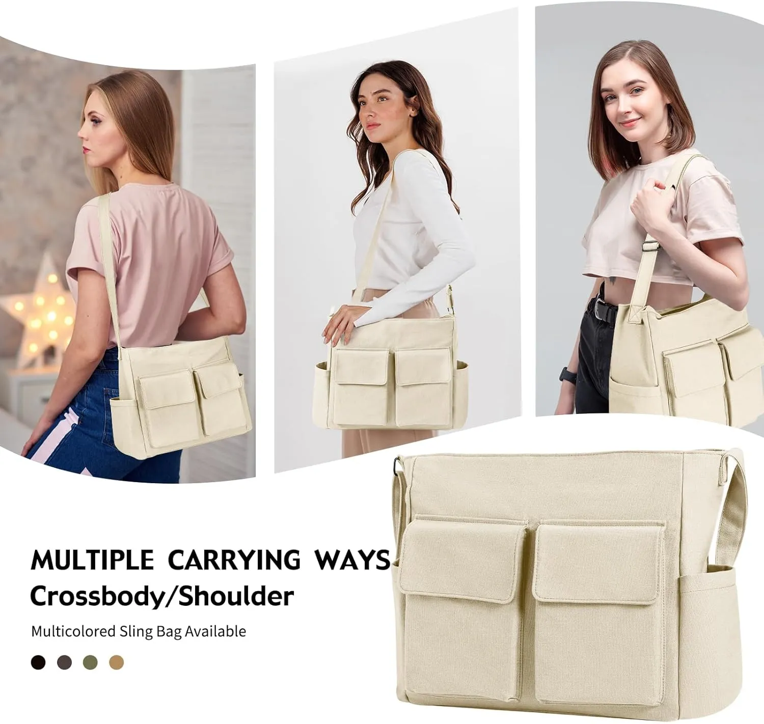 Laptop Messenger Bag for Women Men, Canvas Tote Cross-body Shoulder Bag with Laptop Sleeve, Canvas Messenger Bag for Work