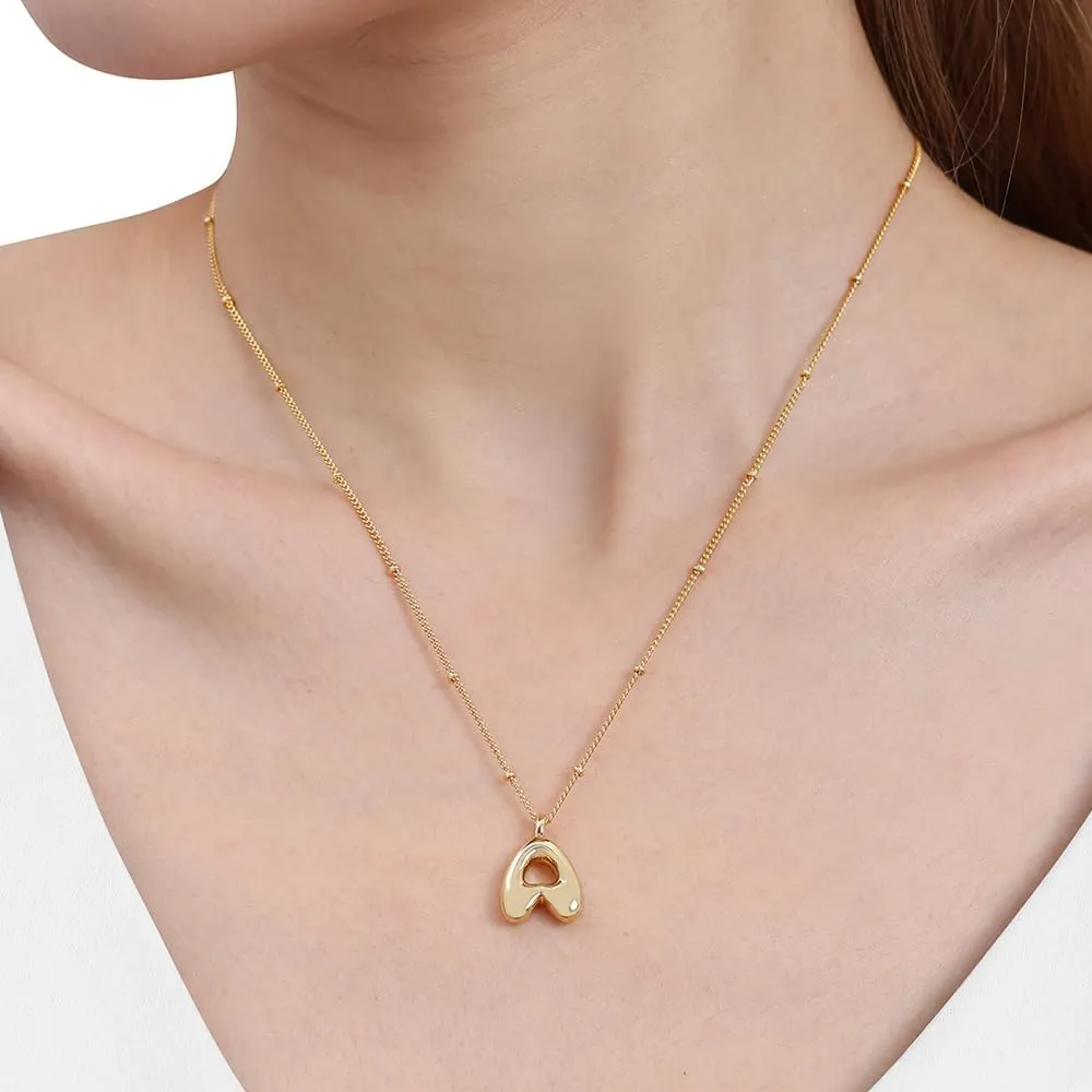Layered Initial Necklaces for Women Trendy, 18K Gold Plated Bubble Letter A-Z Pendant Necklace Tiny Initial Necklace Personalized Monogram Layered Gold Choker for Women Jewelry