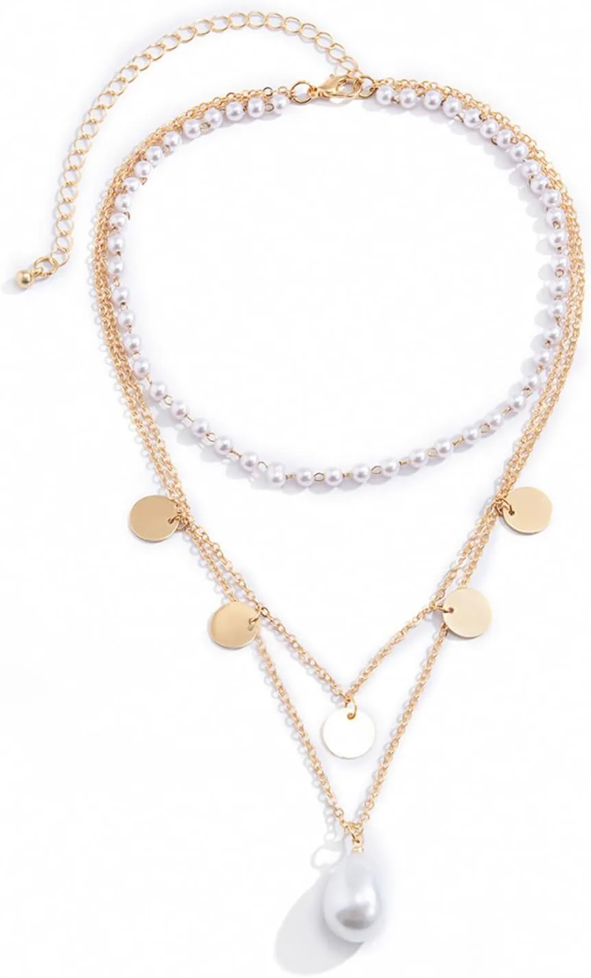 Layered Necklace for Women Pearl Choker Necklace Dainty Pearl Pendant Necklace Layered Pearl Necklace Bridal Wedding Party Jewelry Gift