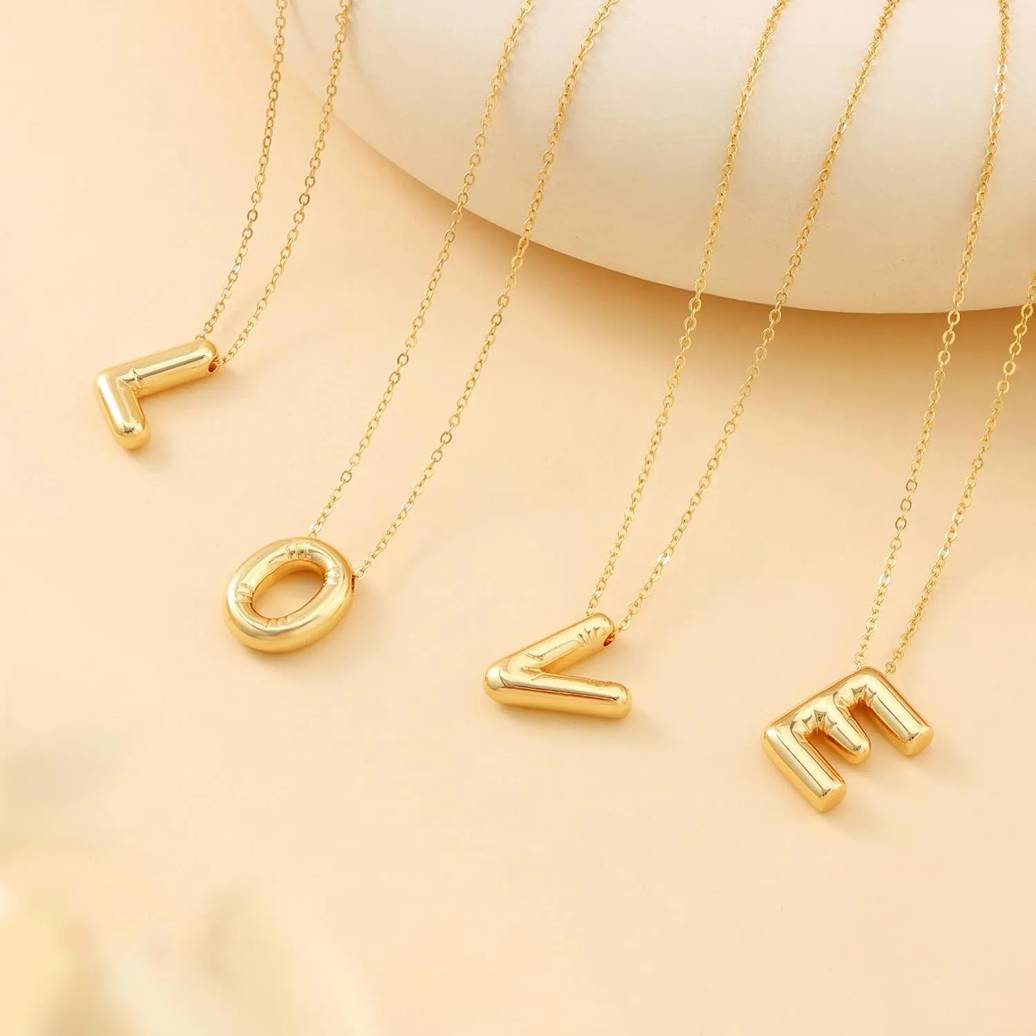 Lcherry Birthday Letter Necklace Bubble Gold-Plated Initial Necklaces for Women Balloon Charm Necklace Birthday Gifts for Women
