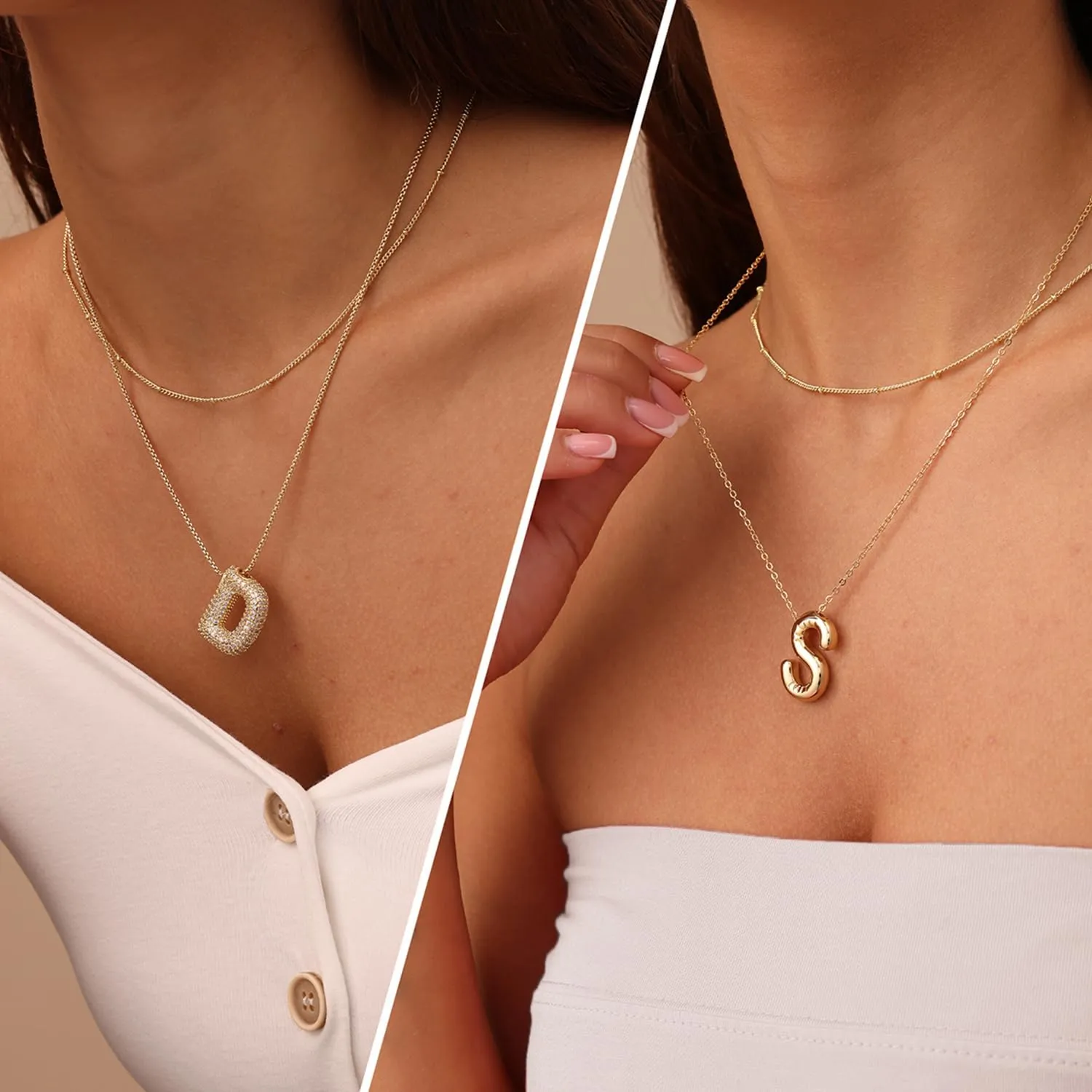 Lcherry Birthday Letter Necklace Bubble Gold-Plated Initial Necklaces for Women Balloon Charm Necklace Birthday Gifts for Women