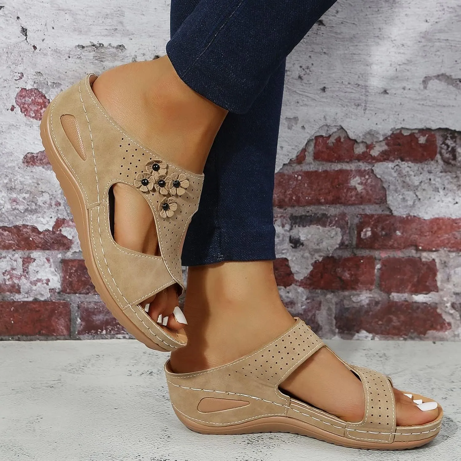 Leopard Print Sandals for Women Flat, Orthopedic Slides Sandals, Slip On Slippers with Arch Support, Comfort Wear Shoes Open Toe, Casual Walking Shoes Summer Beach, Comfortable Lightweight Platforms