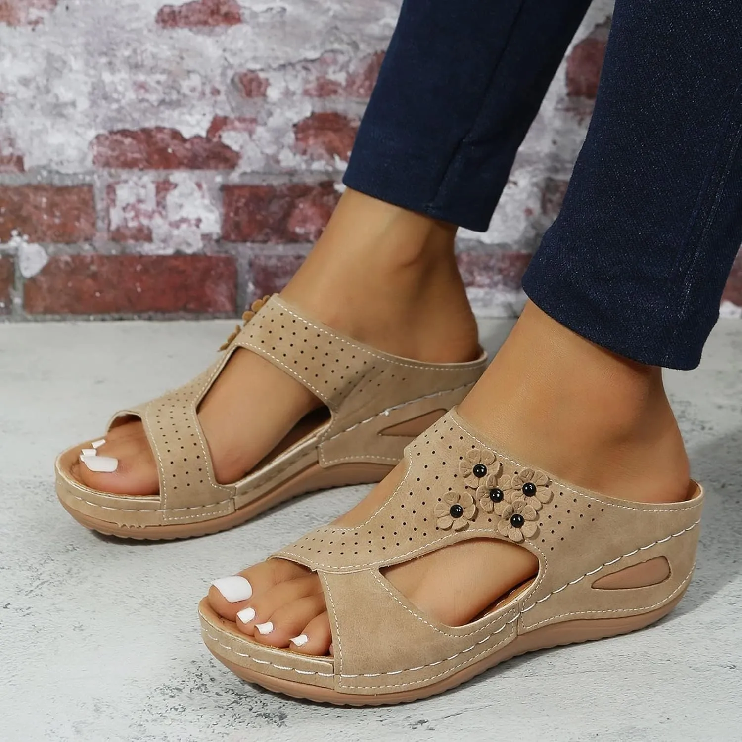 Leopard Print Sandals for Women Flat, Orthopedic Slides Sandals, Slip On Slippers with Arch Support, Comfort Wear Shoes Open Toe, Casual Walking Shoes Summer Beach, Comfortable Lightweight Platforms
