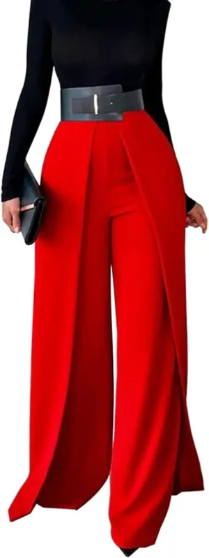 LROSEY Women Flowy High Waisted Wide Leg Dress Pants Pleated Palazzo Trousers for Casual Business Work Office Suit