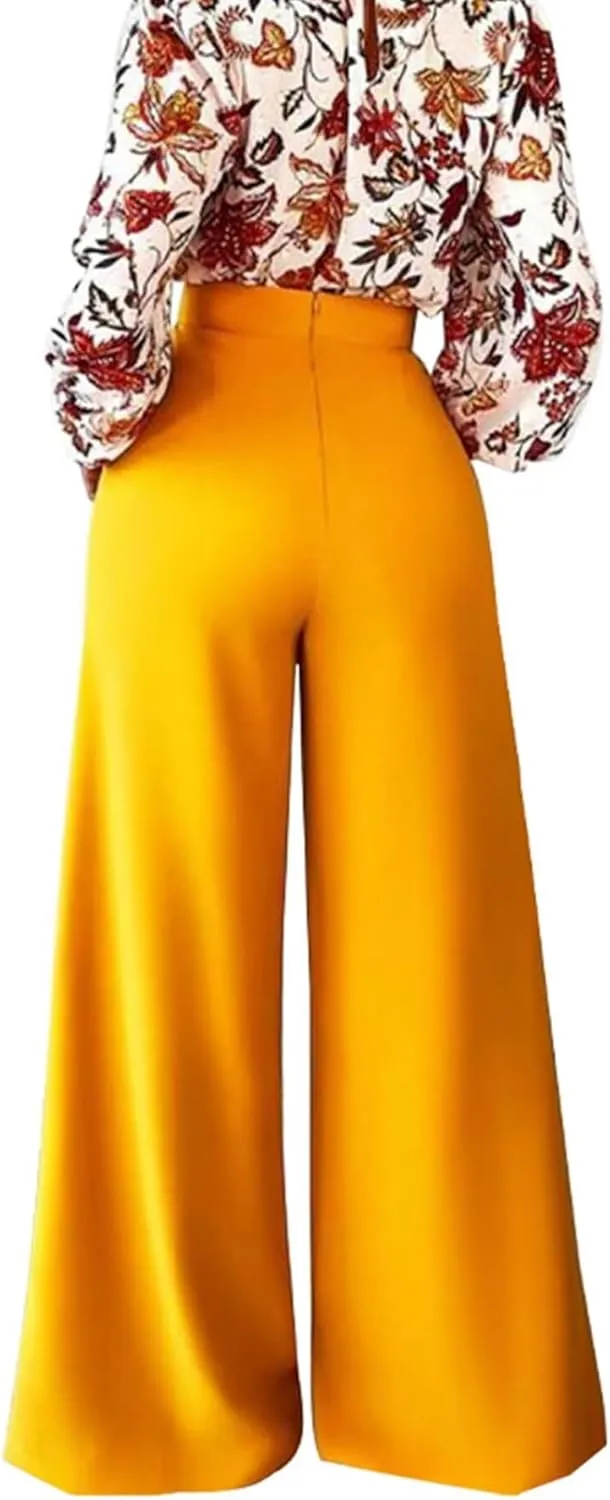 LROSEY Women Flowy High Waisted Wide Leg Dress Pants Pleated Palazzo Trousers for Casual Business Work Office Suit