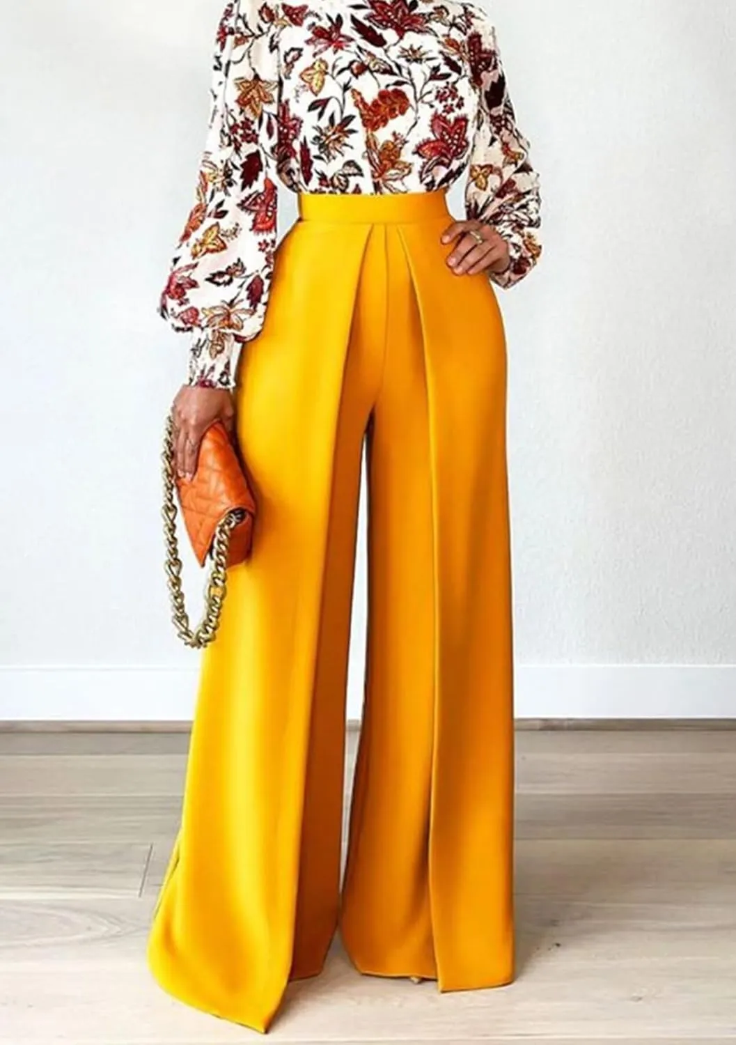 LROSEY Women Flowy High Waisted Wide Leg Dress Pants Pleated Palazzo Trousers for Casual Business Work Office Suit