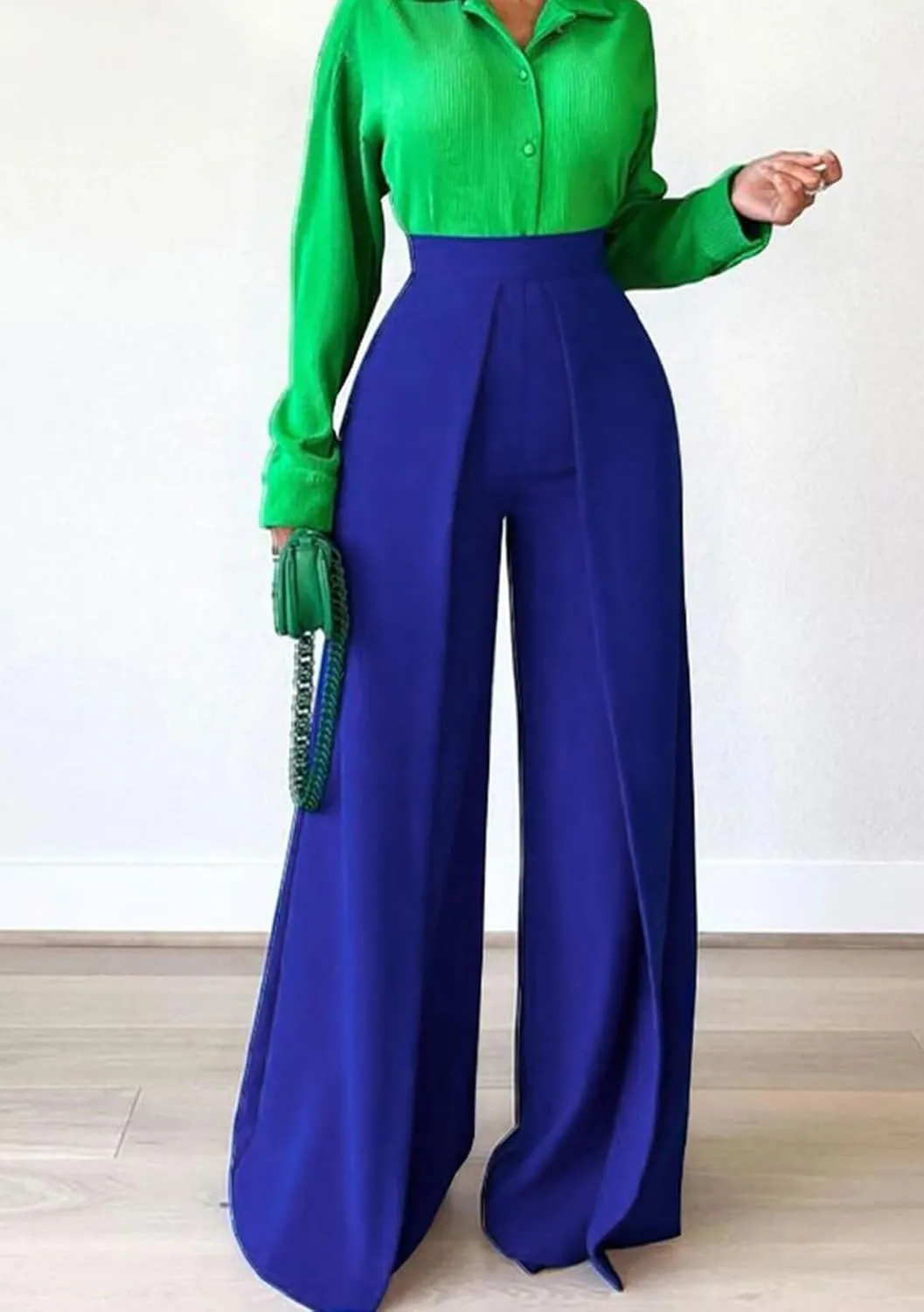 LROSEY Women Flowy High Waisted Wide Leg Dress Pants Pleated Palazzo Trousers for Casual Business Work Office Suit