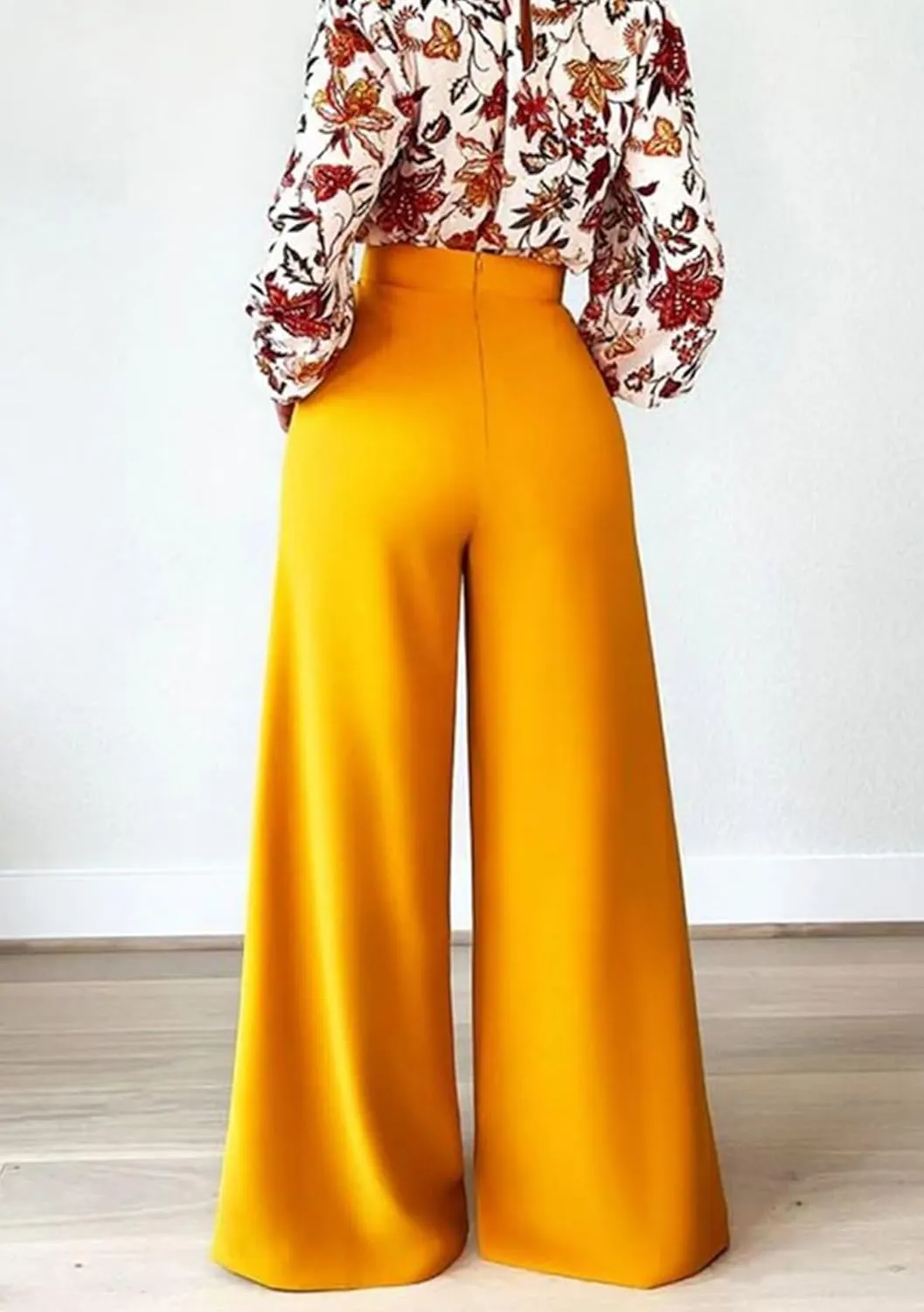 LROSEY Women Flowy High Waisted Wide Leg Dress Pants Pleated Palazzo Trousers for Casual Business Work Office Suit