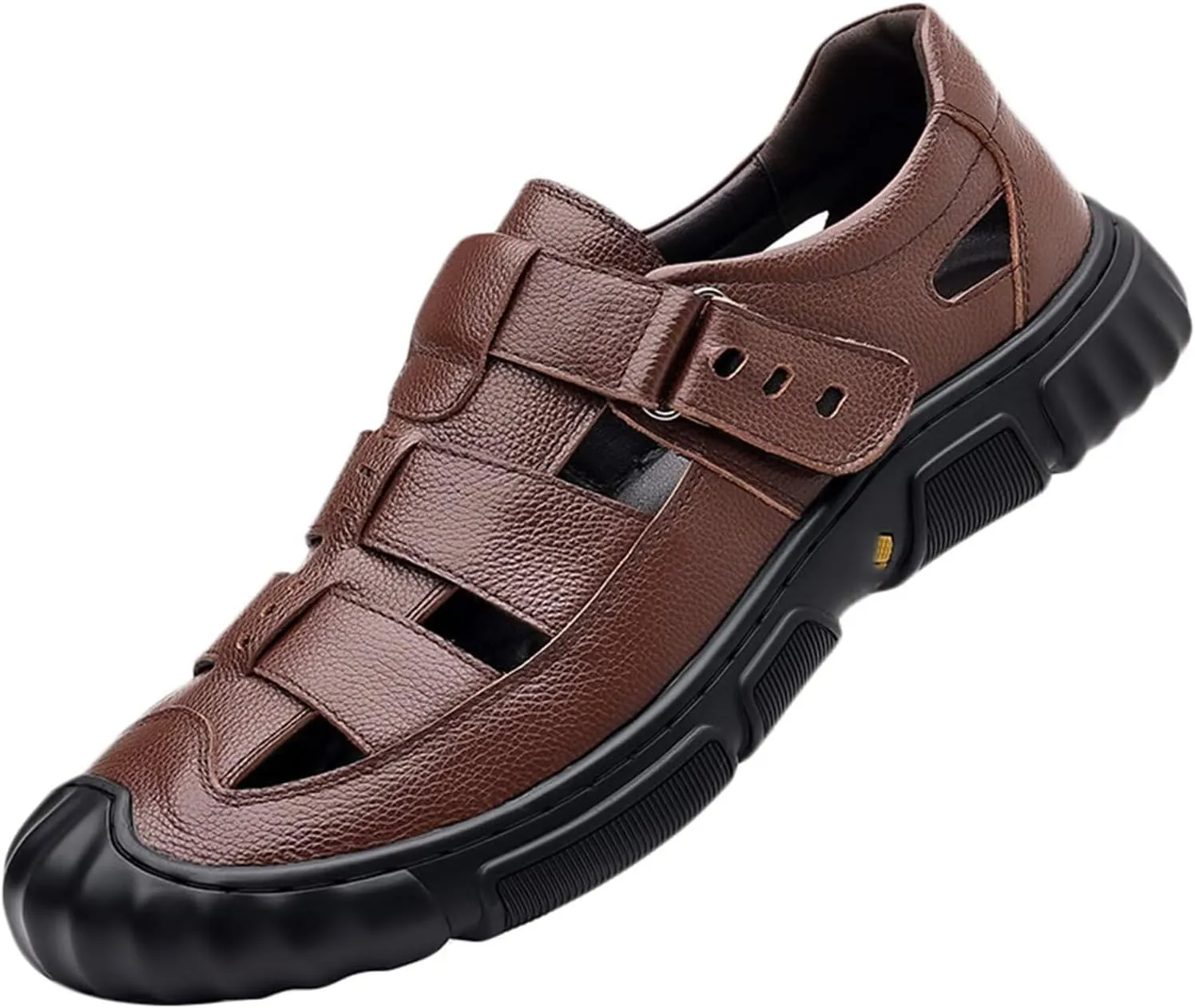 Men Leather Sandals Breathable Closed-Toe Sandals Waterproof Anti-Slip Outdoor Walking Summer Beach Hiking Shoes