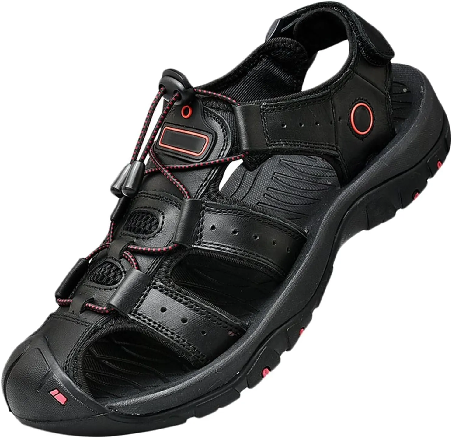 Men Leather Sandals Breathable Closed-Toe Waterproof Anti-Slip Outdoor Walking Hiking Sandals Summer Beach Shoes