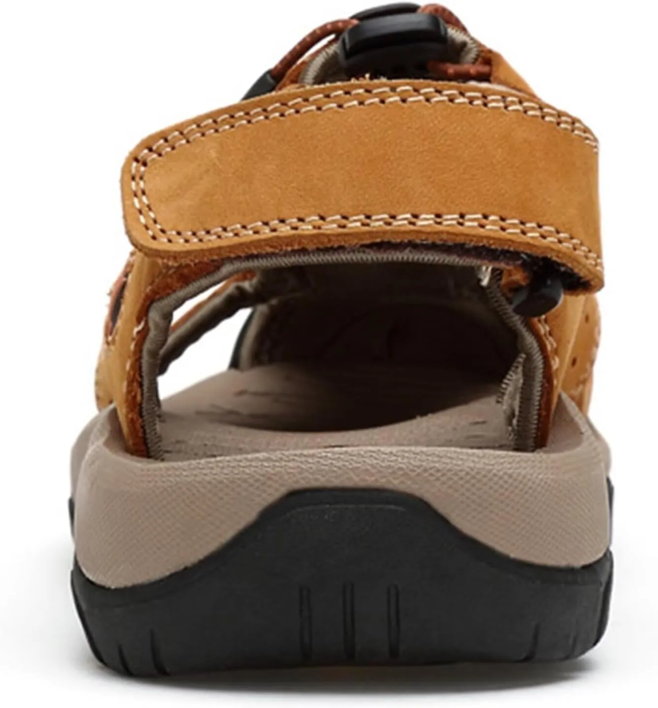 Men Leather Sandals Breathable Closed-Toe Waterproof Anti-Slip Outdoor Walking Hiking Sandals Summer Beach Shoes