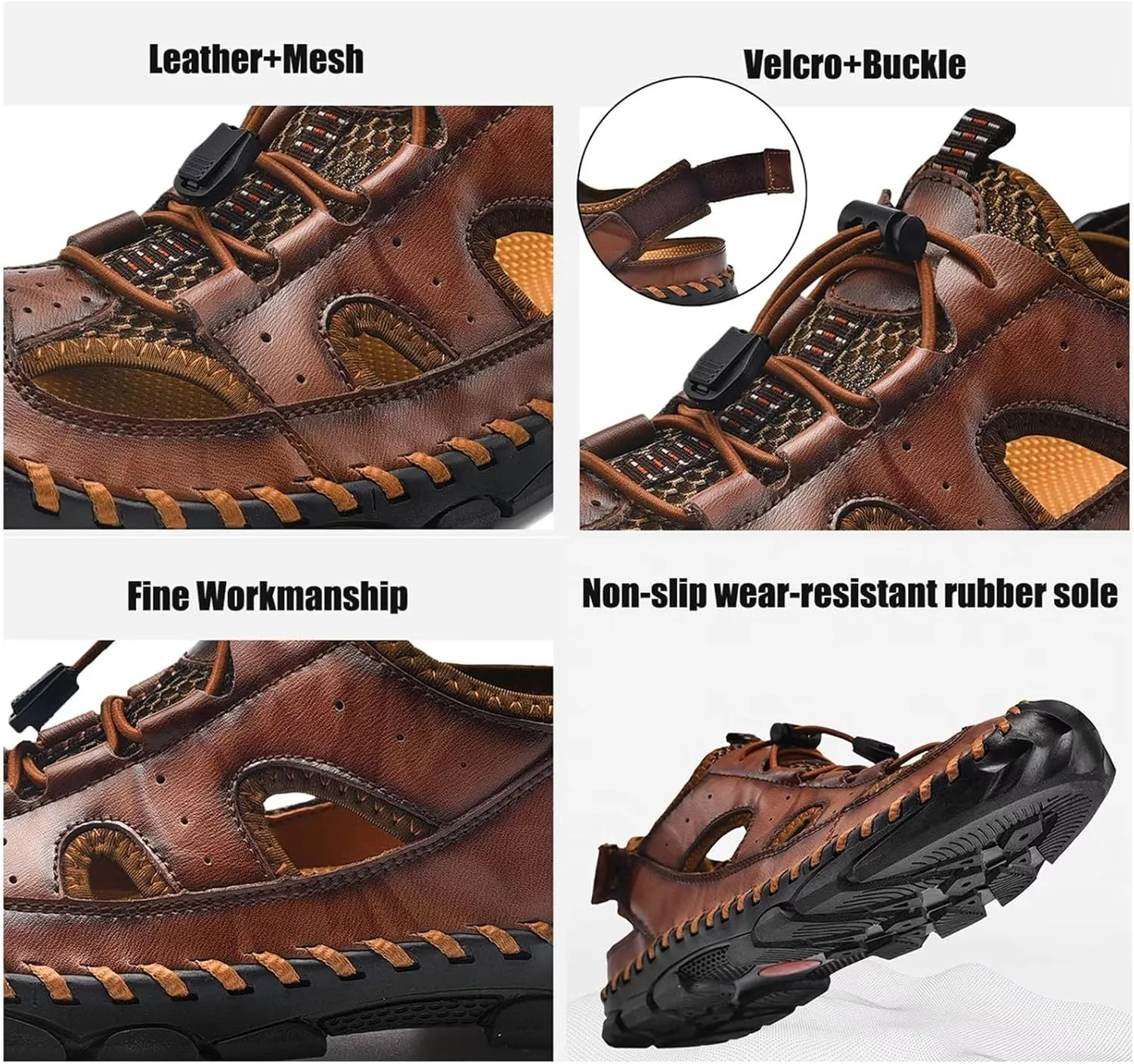 Men Walking Sandals Closed Toe Outdoor Sports Sandals Summer Hiking Shoes Water Sandles Leather Sandals