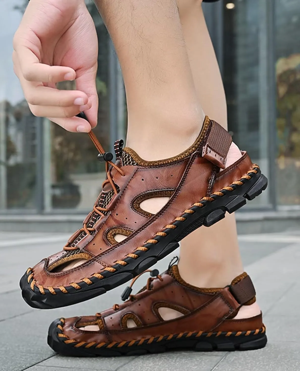 Men Walking Sandals Closed Toe Outdoor Sports Sandals Summer Hiking Shoes Water Sandles Leather Sandals