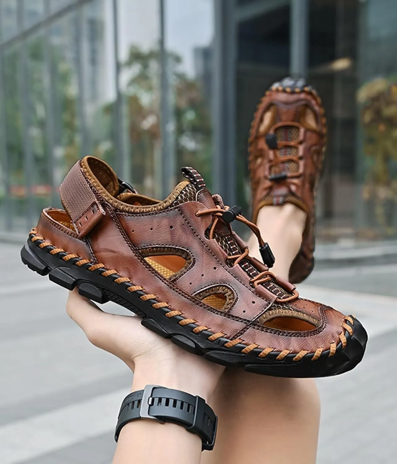 Men Walking Sandals Closed Toe Outdoor Sports Sandals Summer Hiking Shoes Water Sandles Leather Sandals